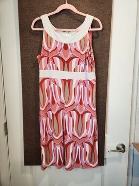 Axcess Pink and Tan Geometric Midi Dress with White Trim